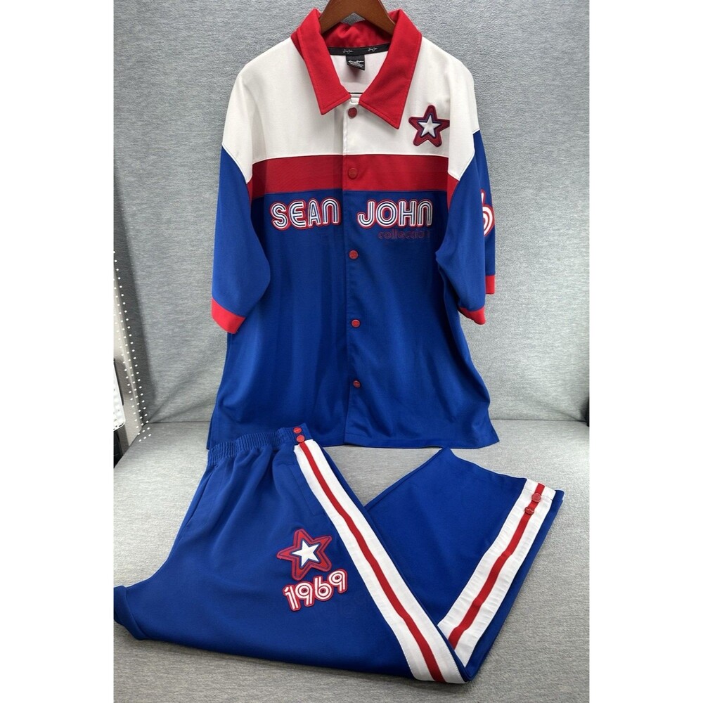 SEAN JOHN 1969 Collection Vtg Y2K Colorblock Red White Blue Two Piece Track Suit